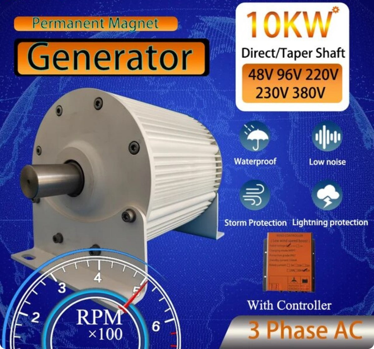 10KW Low Speed 24V 48V 220V Gearless Permanent Magnet Generator AC Alternators Use For Wind Turbine Water Turbine