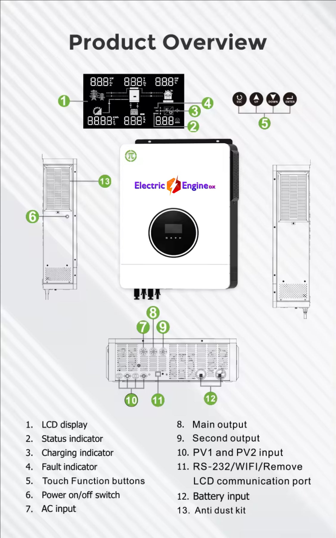 10.2KW 48V Touch Button 230VAC Dual Output On Off Grid 160A MPPT Power Charger Controller 10KW Hybrid Solar Inverter